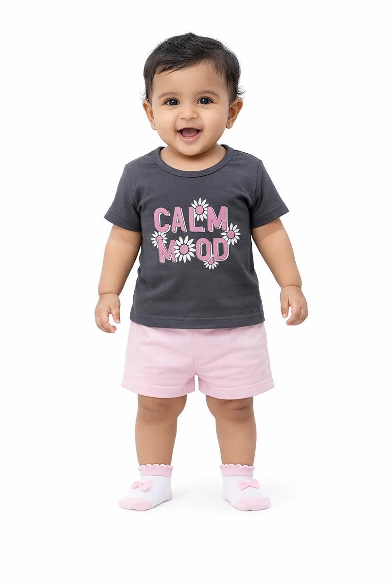 Printed T-Shirt for Baby Girl - Grey