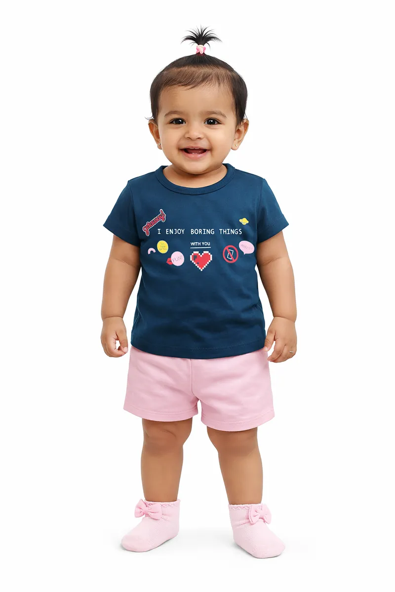Printed T-Shirt for Baby Girl - Teal