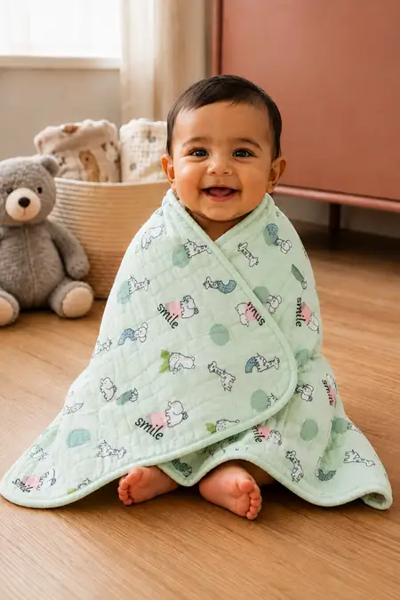 Printed Muslin Towel for Babies -  Green