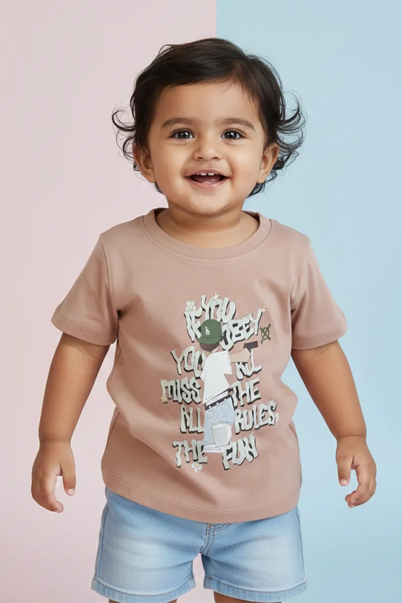 Tencel Printed T-Shirt for Baby Boys - Light Brown