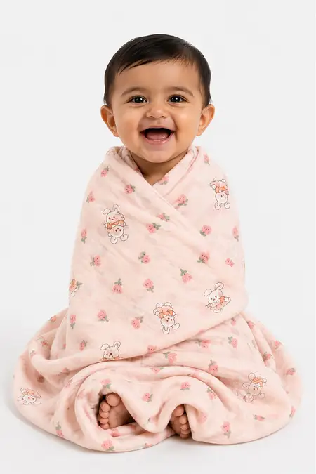 Muslin Cotton Printed Towel for Babies - Sandal