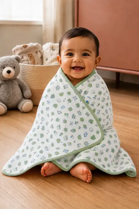 Cotton Printed Towel for Babies - Green