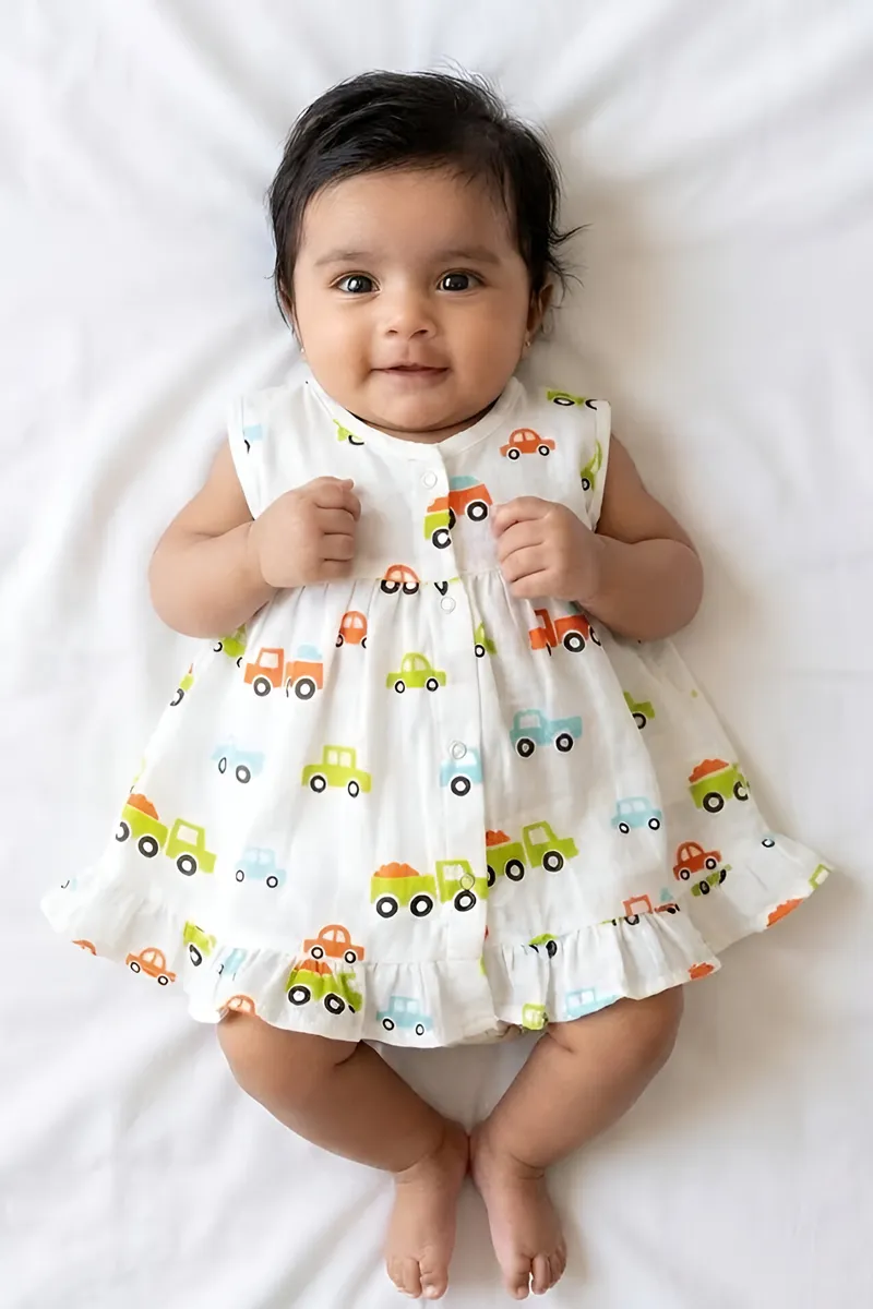 Muslin Button Frock for Baby Girl CLJBjbf01WHI03M