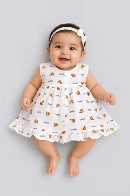 Muslin Button Frock for Baby Girl