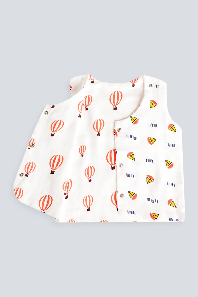 Reversible Muslin Button Jhabla for Babies CLJBrj02BabWHI03MO