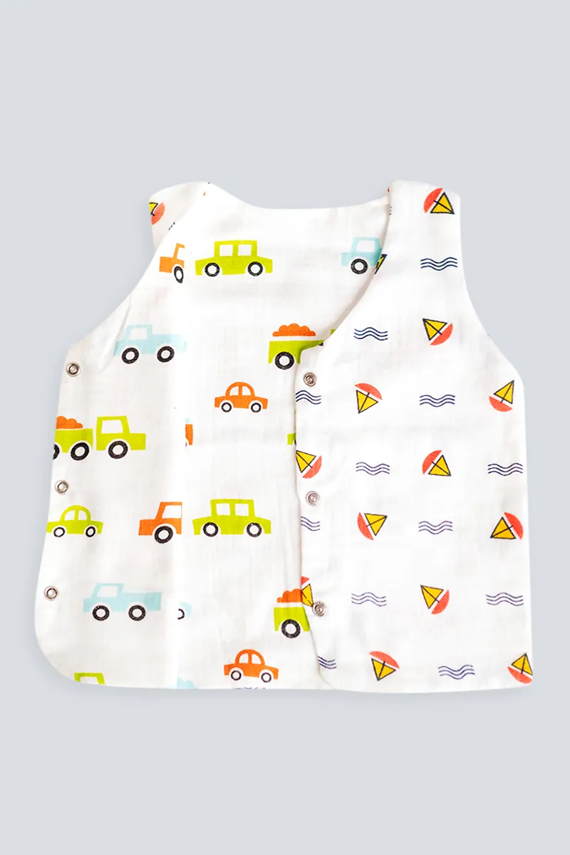 Reversible Muslin Button Jhabla for Babies CLJBrj04BabWHI03MO