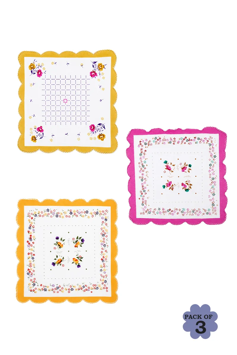 Pack of 3 Cotton Printed Hand Kerchief for Kids - Multicolor