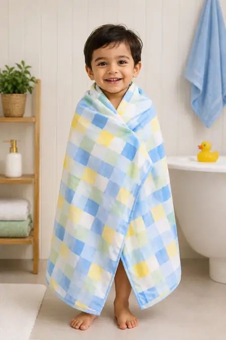 Cotton Printed Towel for Kids - Blue