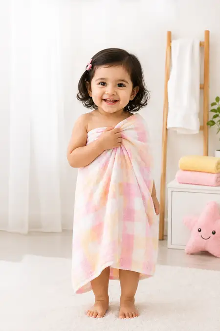 Cotton Printed Towel for Kids - Pink