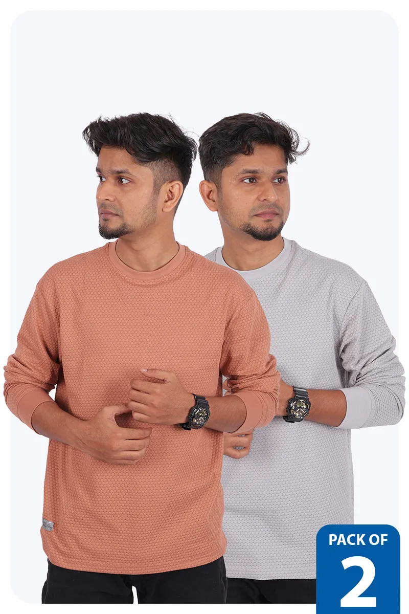 Men's Cotton Self Designed Tshirt - Pack of 2 CLMCB042MUL40