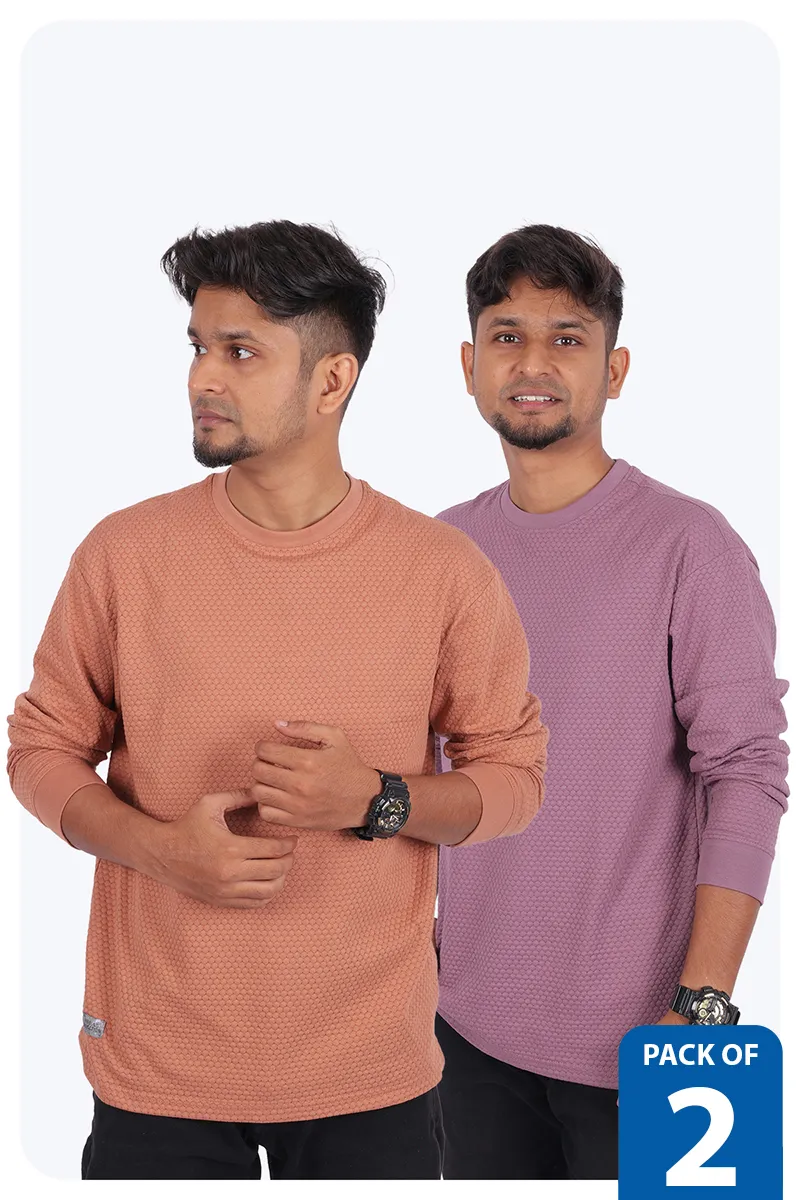 Men's Cotton Self Designed Tshirt - Pack of 2 CLMCB045MUL42