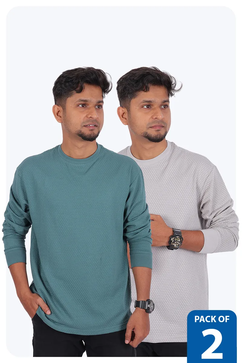 Men's Cotton Self Designed Tshirt - Pack of 2