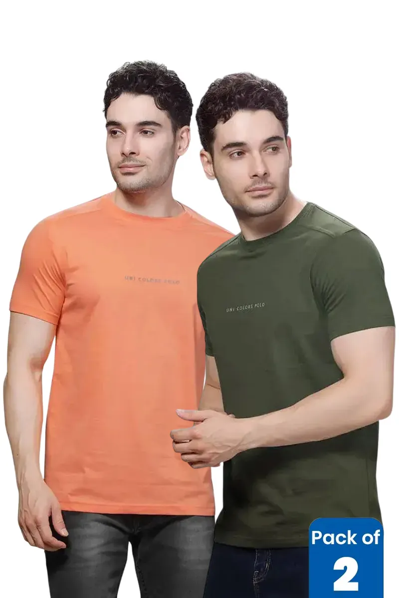 Men's Cotton Slim Fit T-shirt - Pack of 2 CLMCB063MULL