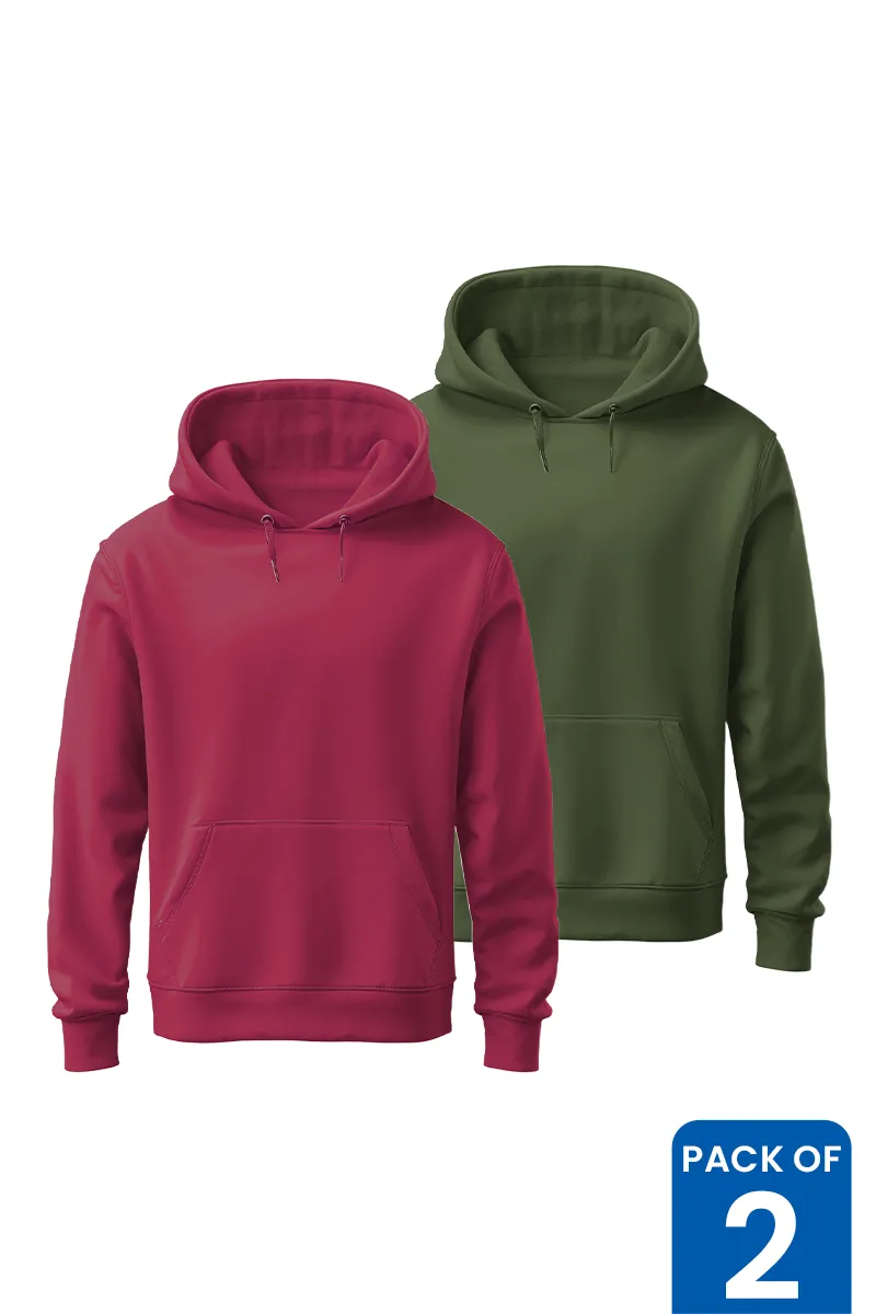 Cotton Solid Hoodie for Men - Pack of 2