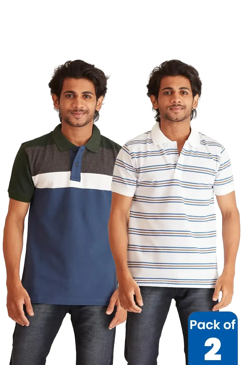 Men's Cotton Polo Neck T-shirt - Pack of 2 CLMCB156MULM