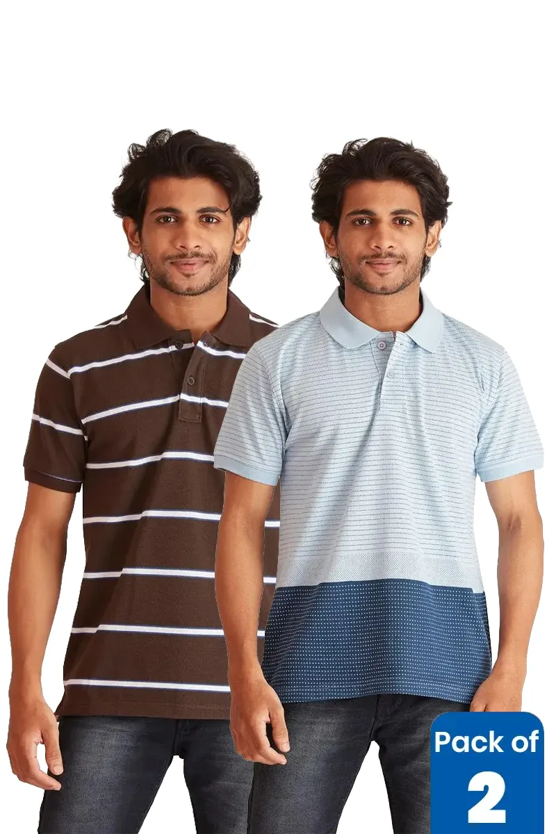 Men's Cotton Polo Neck T-shirt - Pack of 2