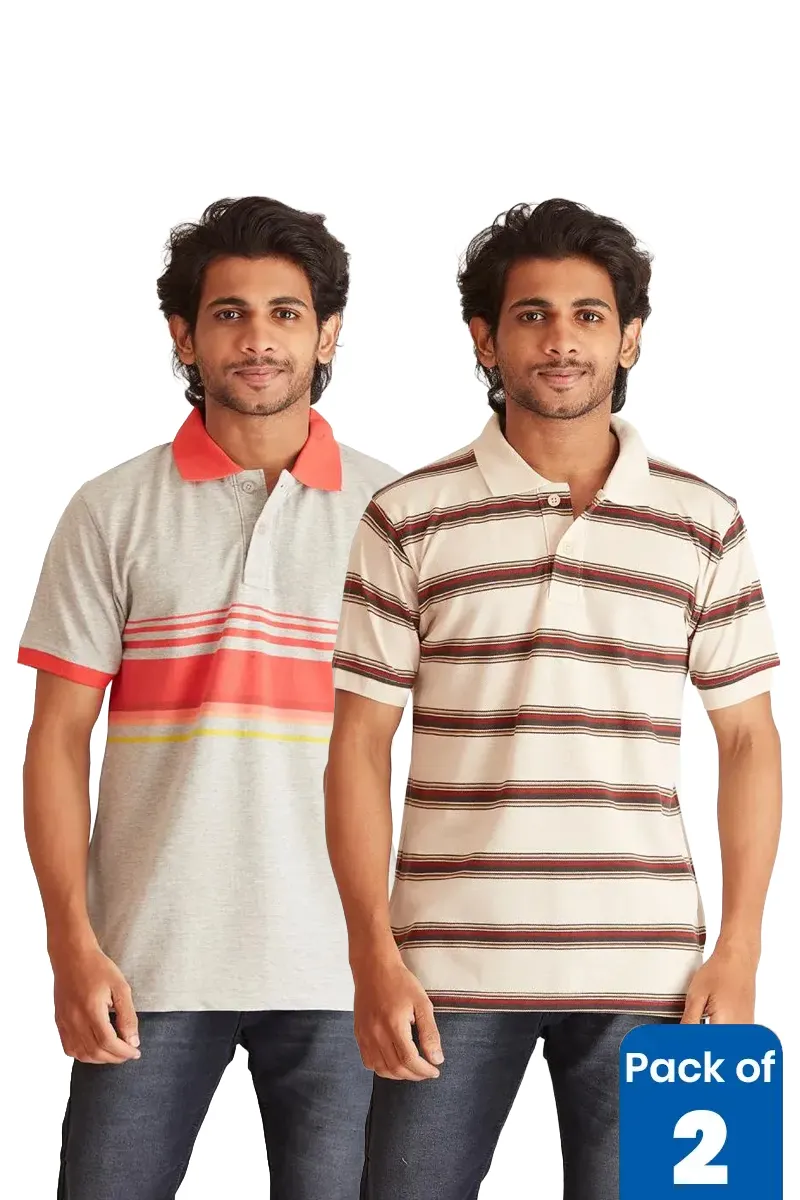 Men's Cotton Polo Neck T-shirt - Pack of 2 CLMCB158MULL