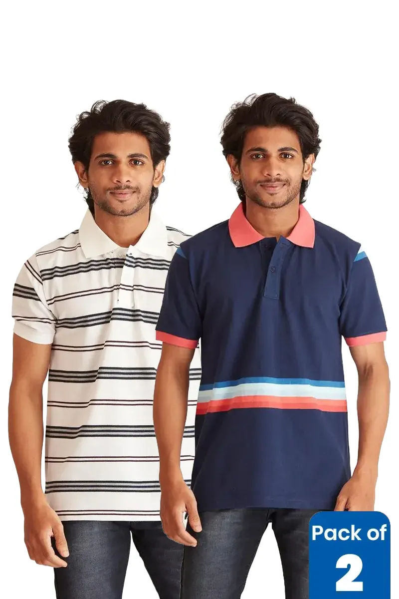 Men's Cotton Polo Neck T-shirt - Pack of 2 CLMCB160MULS