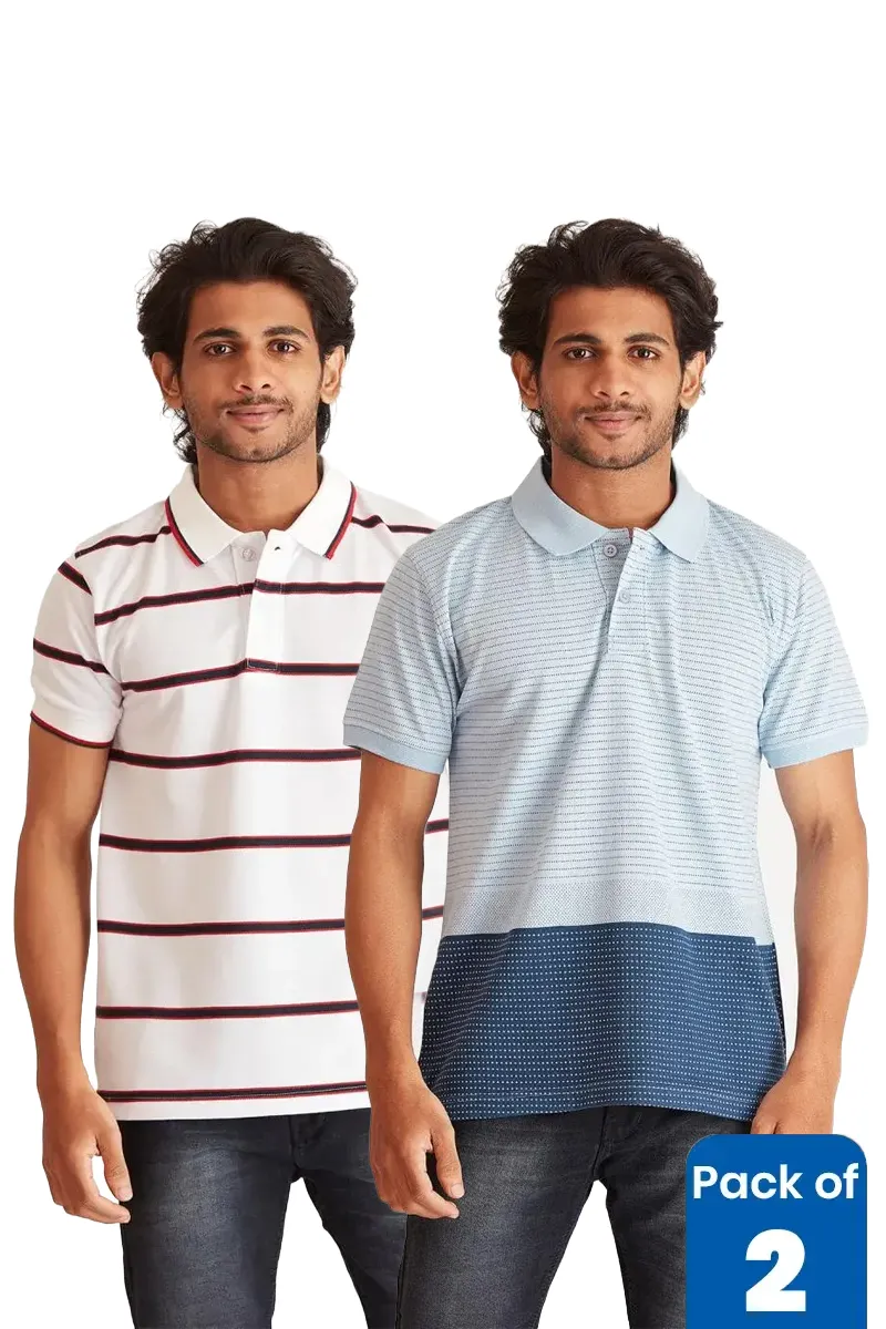 Men's Cotton Polo Neck T-shirt - Pack of 2 CLMCB162MULS