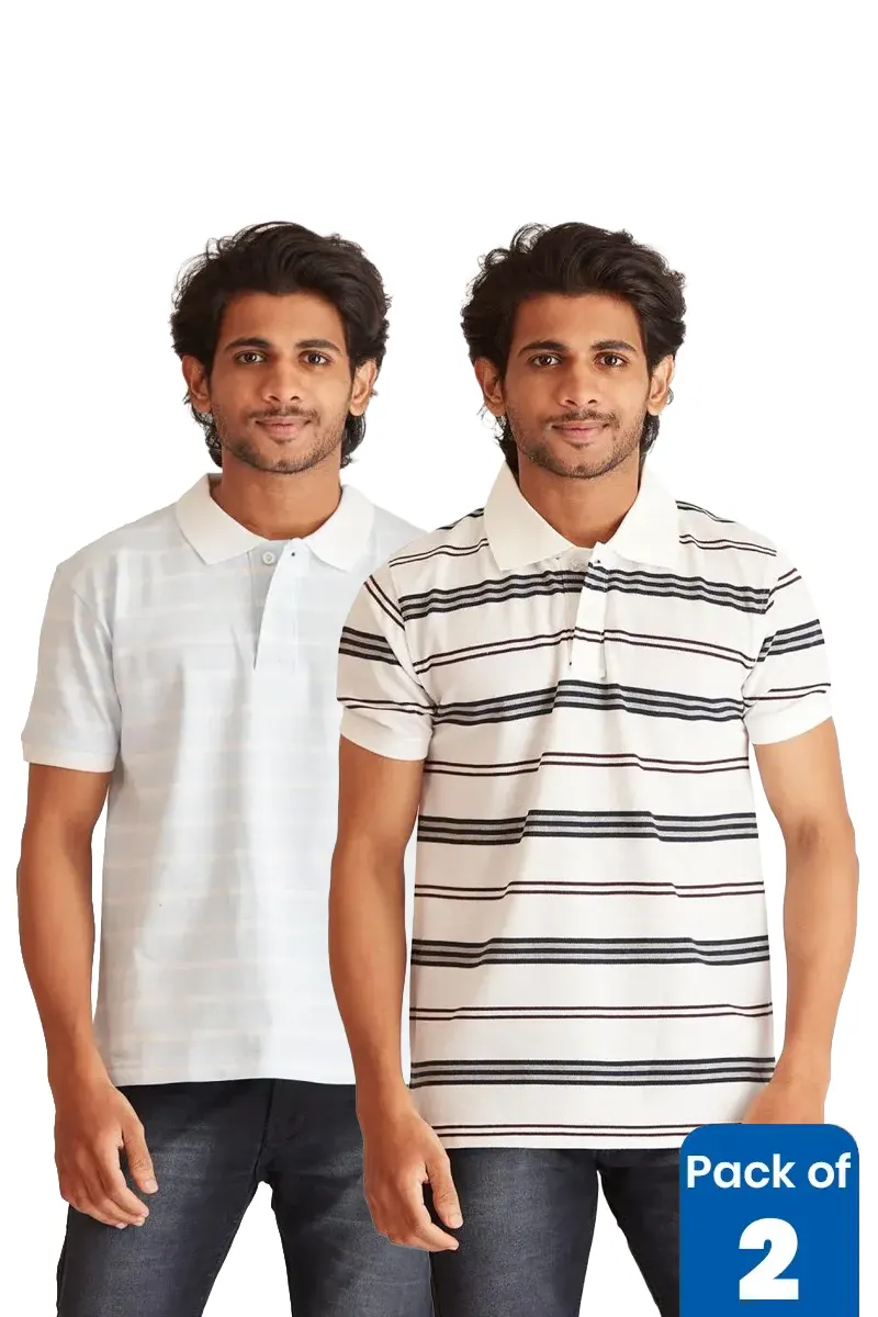 Men's Cotton Polo Neck T-shirt - Pack of 2 CLMCB164MULL