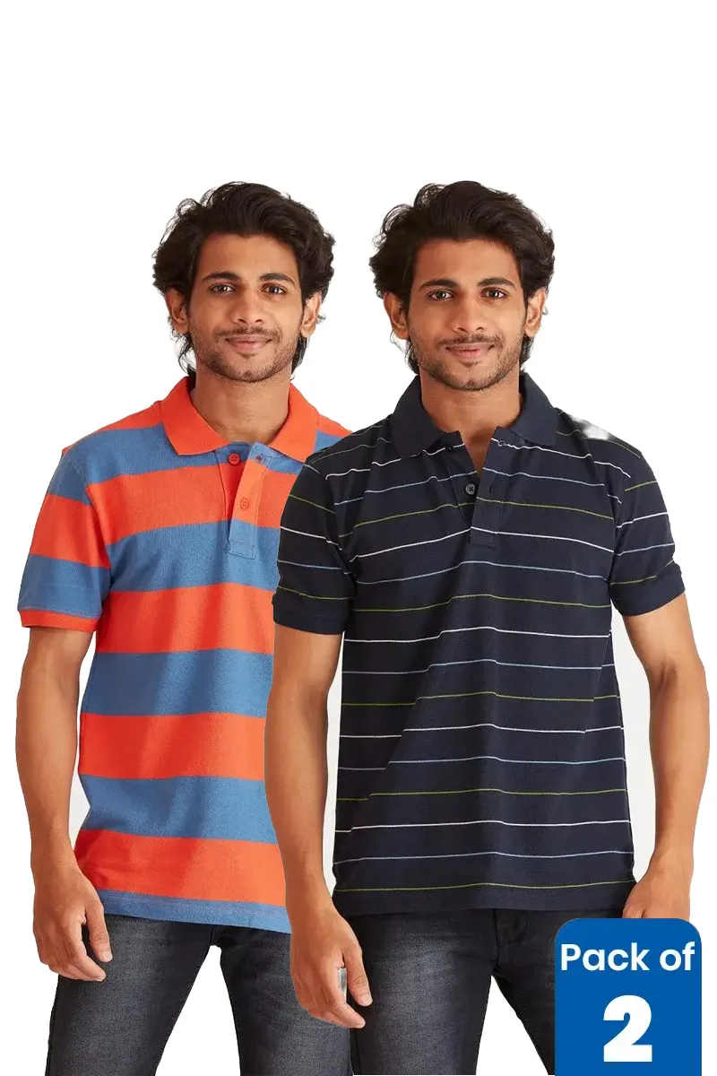 Men's Cotton Polo Neck T-shirt - Pack of 2 CLMCB165MULXL