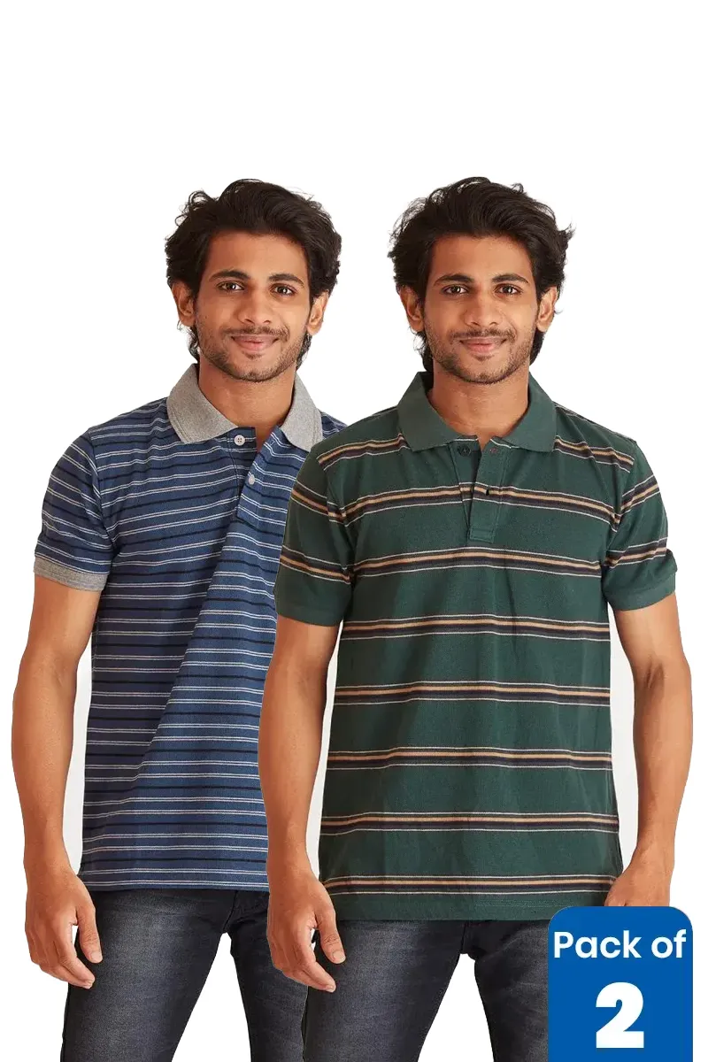 Men's Cotton Polo Neck T-shirt - Pack of 2 CLMCB166MULM