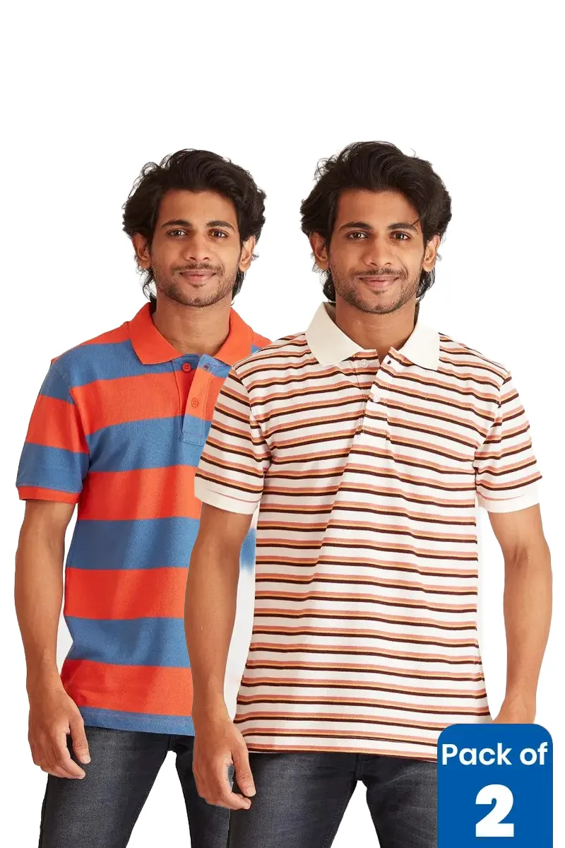 Men's Cotton Polo Neck T-shirt - Pack of 2