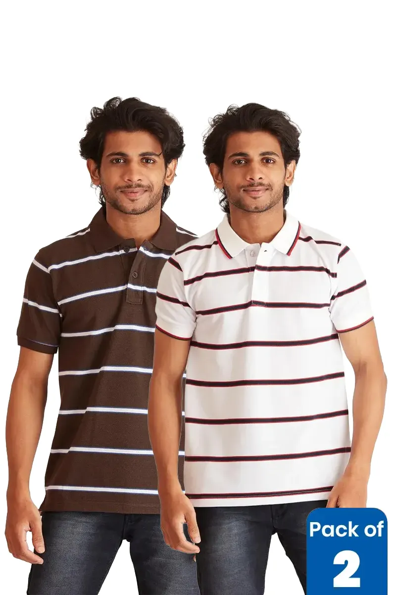 Men's Cotton Polo Neck T-shirt - Pack of 2