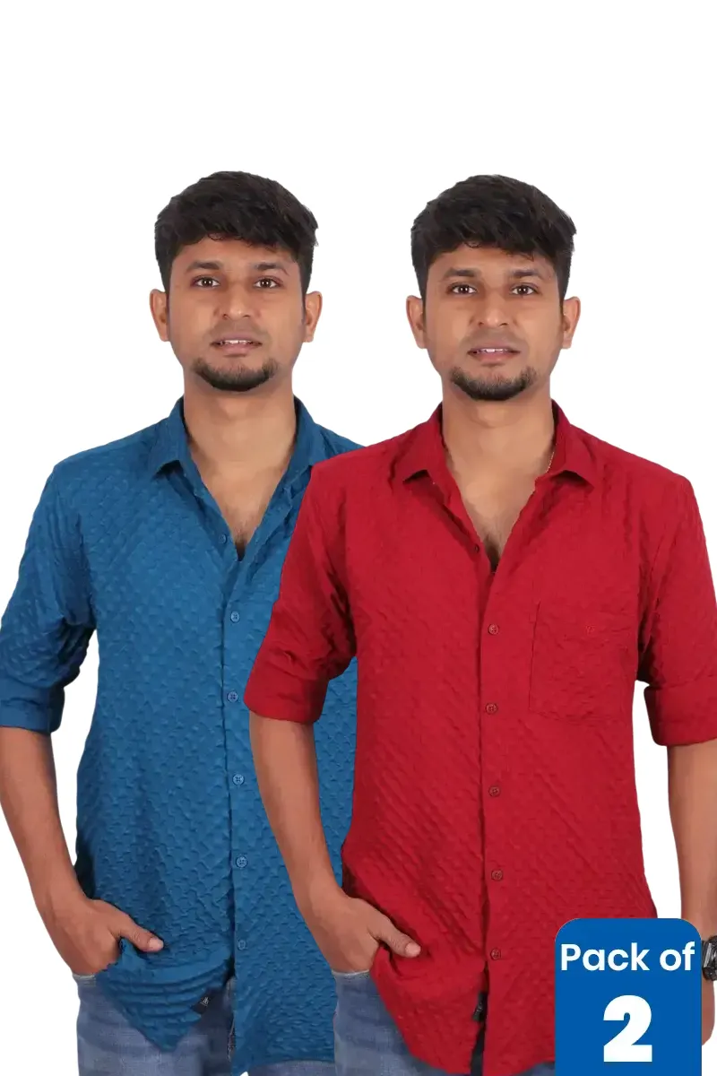Popcorn Textured Casual Shirt for Men - Pack of 2