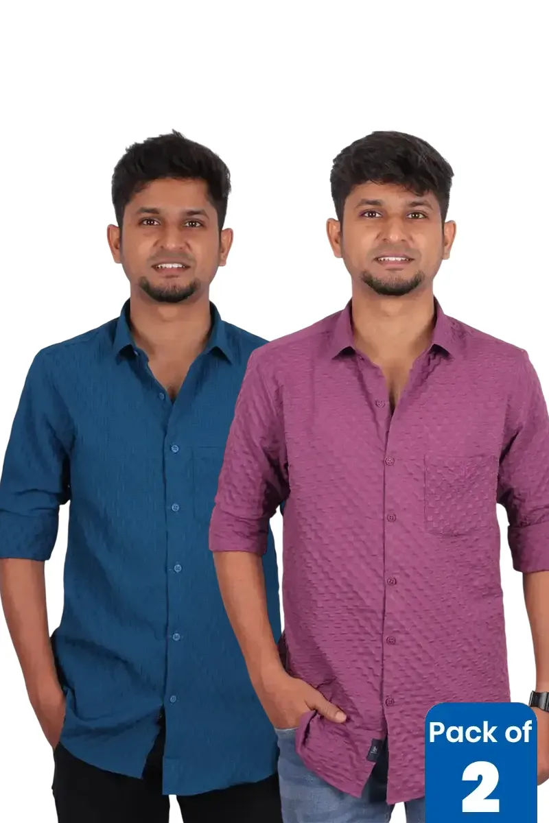 Men's Popcorn Textured Casual Shirt - Pack of 2
