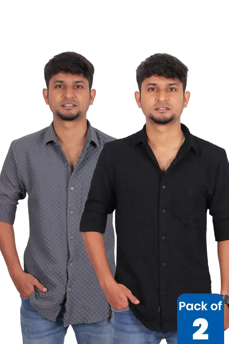 Men's Poly Blend Slim Fit Popcorn Shirt - Pack of 2 CLMCB184MULXL