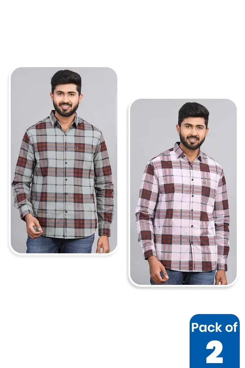 Cotton Checkered Casual Shirt for Men - Pack of 2 CLMCB188MUL38