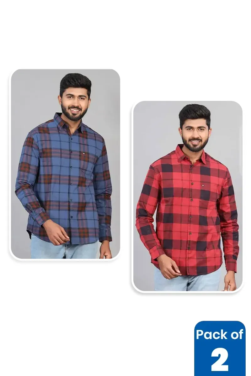 Cotton Checkered Casual Shirt for Men - Pack of 2