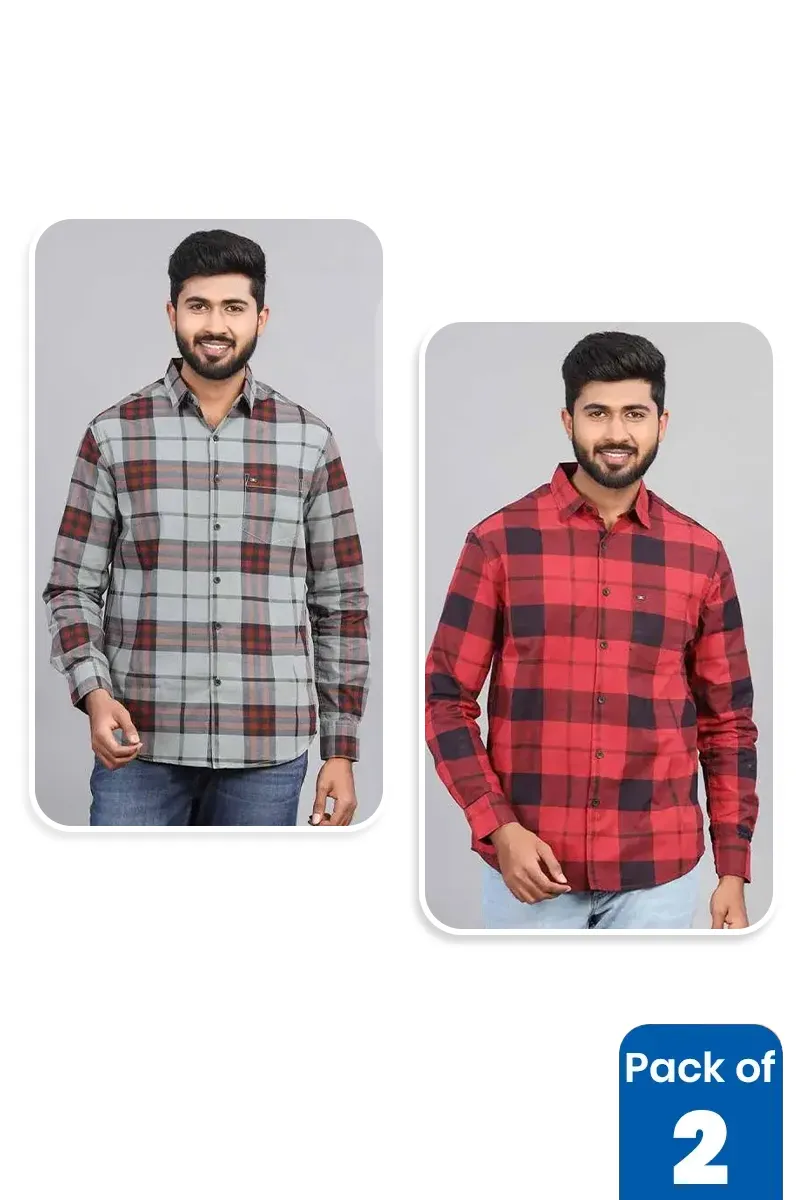 Cotton Checkered Casual Shirt for Men - Pack of 2