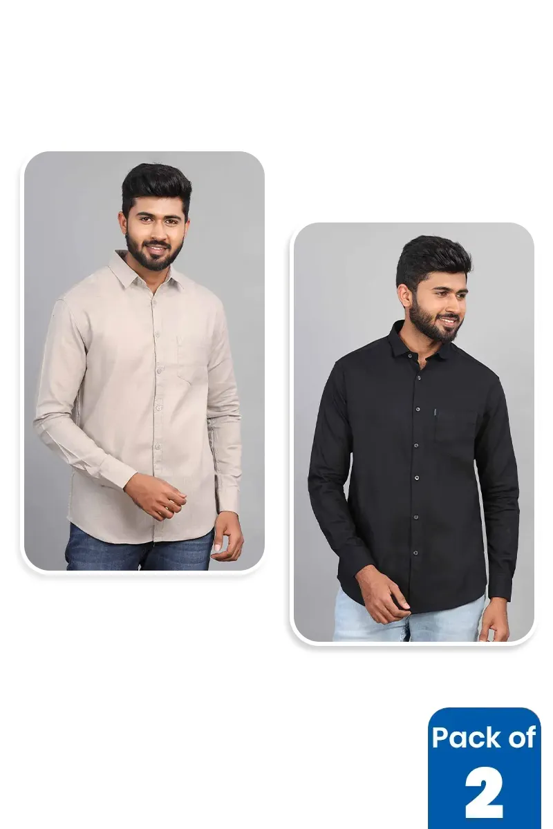 Cotton Solid Slim Fit Shirt for Men - Pack of 2