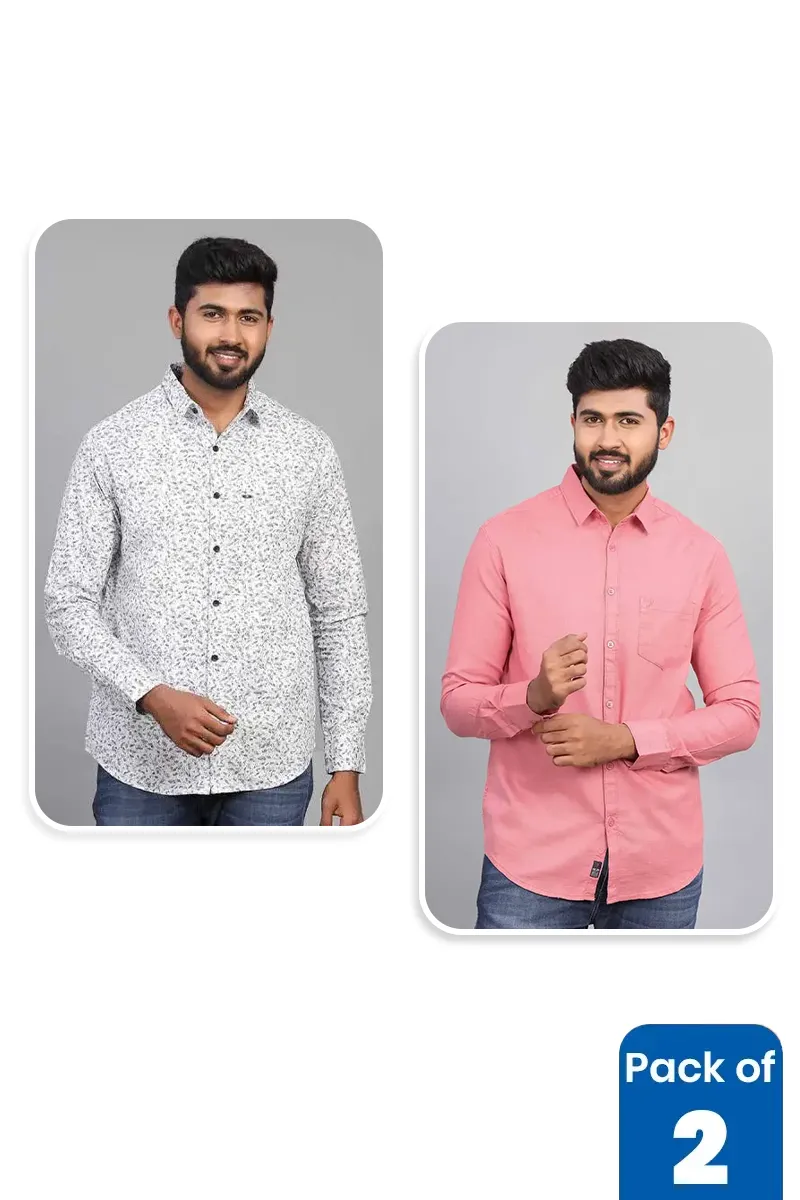 Cotton Solid Slim Fit Shirt for Men - Pack of 2