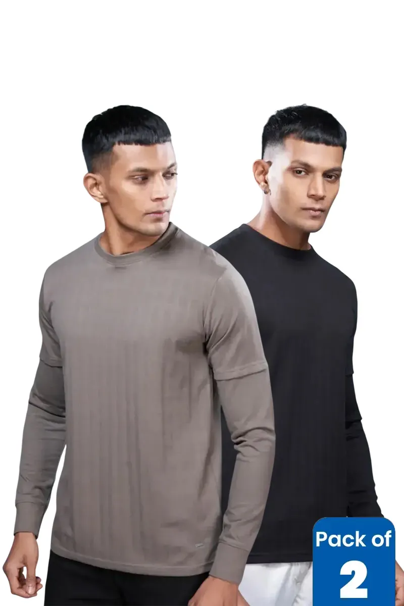 Men's Self Designed Full Sleeve T-shirt - Pack of 2