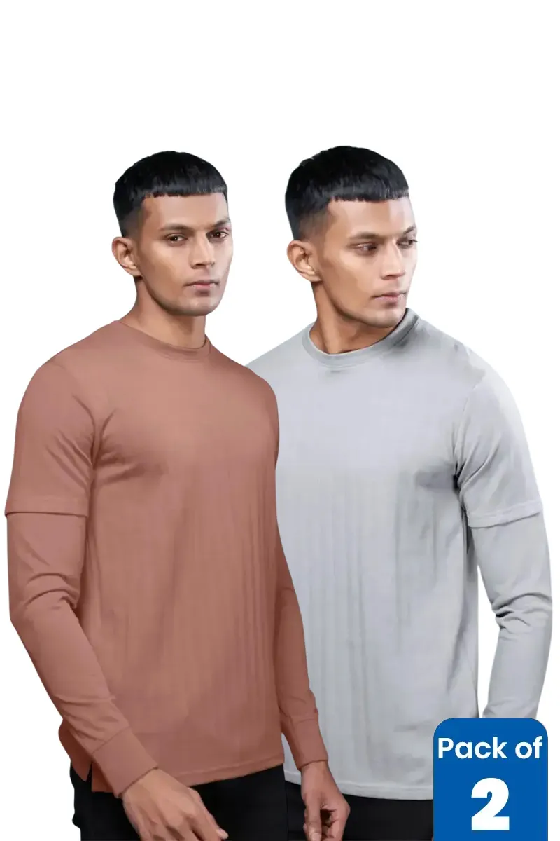 Men's Self Designed Full Sleeve T-shirt - Pack of 2