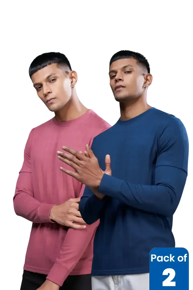 Men's Self Designed Full Sleeve T-shirt - Pack of 2