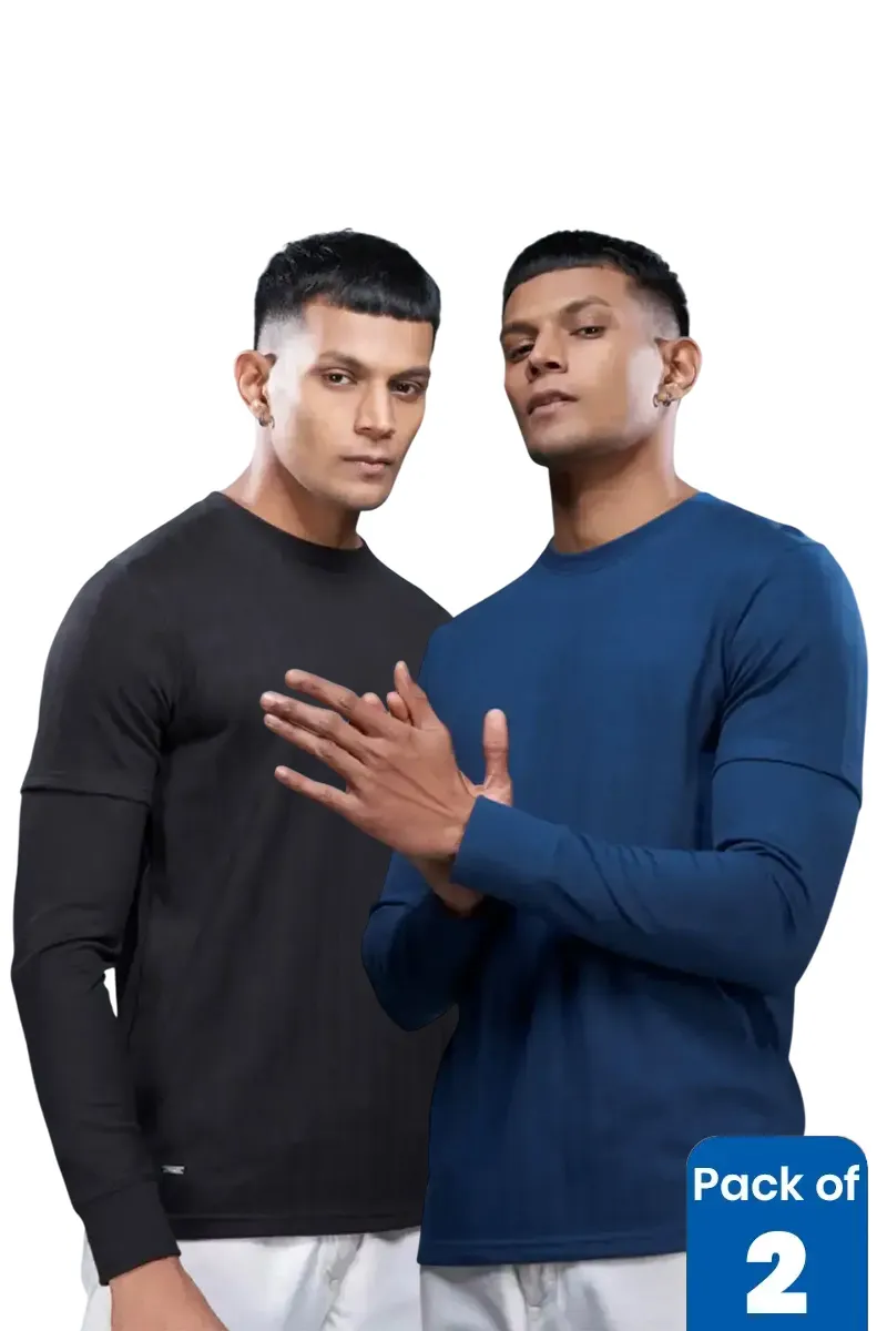Men's Self Designed Full Sleeve T-shirt - Pack of 2