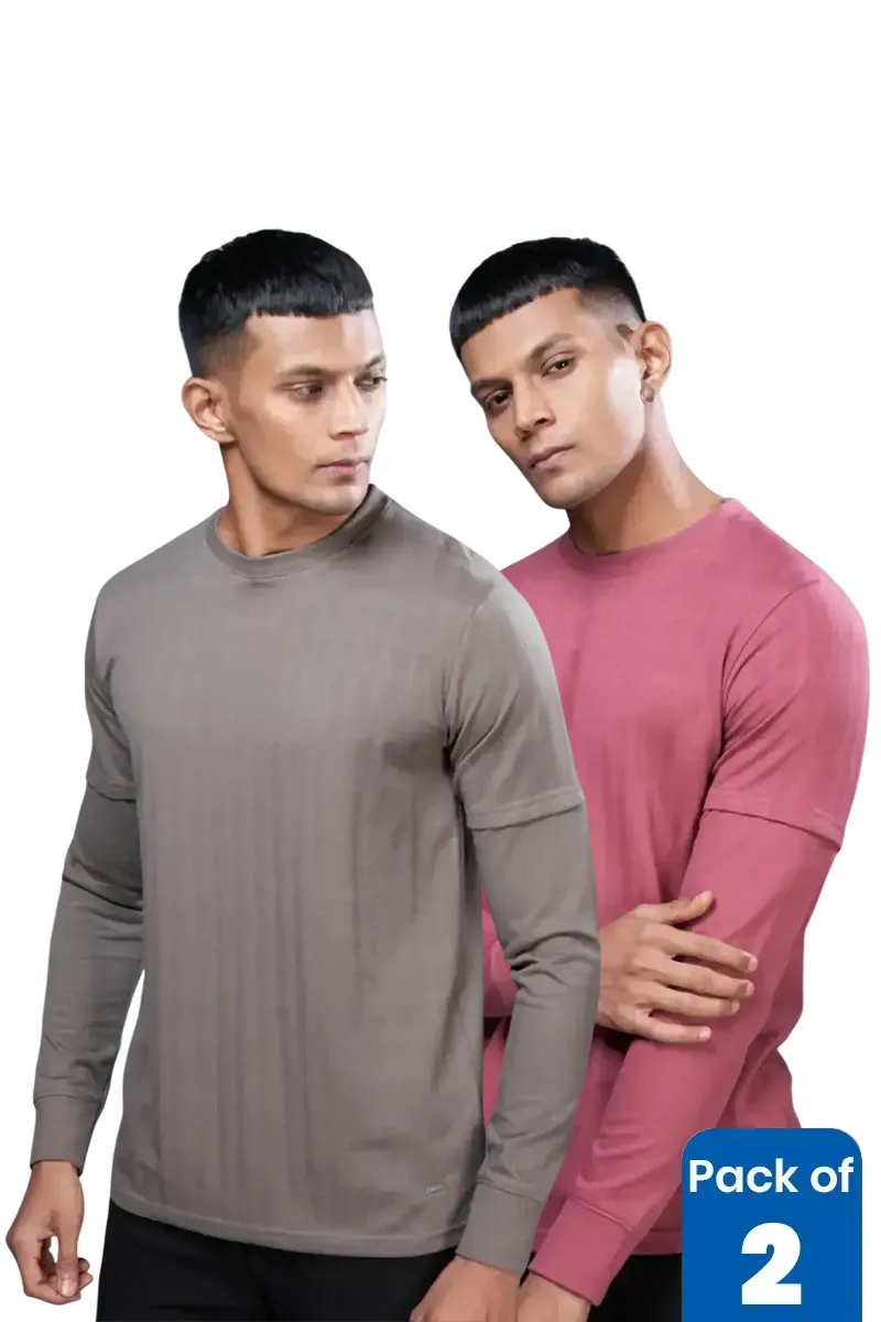 Men's Self Designed Full Sleeve T-shirt - Pack of 2 CLMCB207MUL44