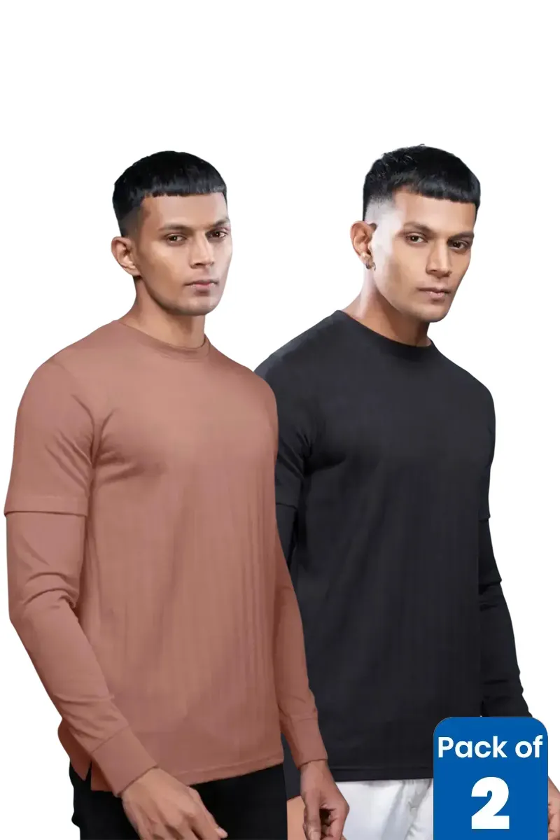 Men's Self Designed Full Sleeve T-shirt - Pack of 2