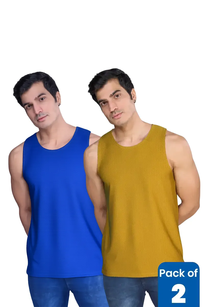 Men's Cotton Solid Regular Fit Tank T-shirt - Pack of 2