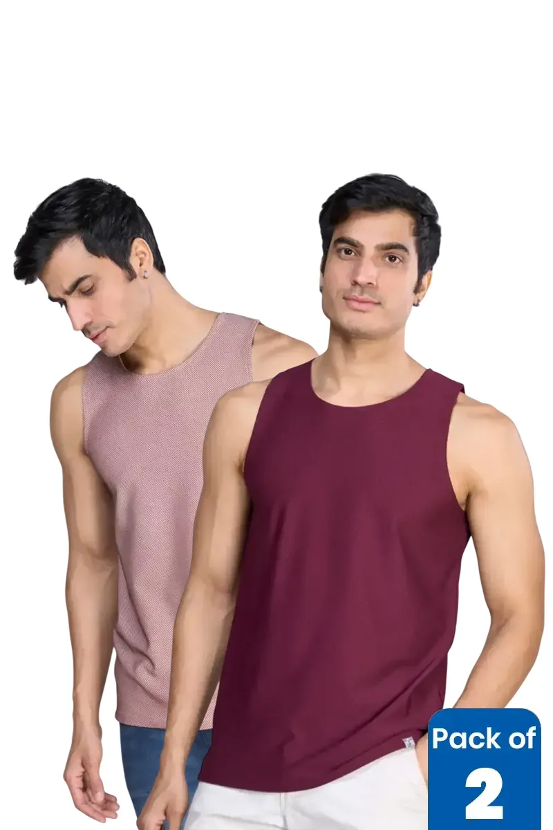 Men's Cotton Solid Regular Fit Tank T-shirt - Pack of 2
