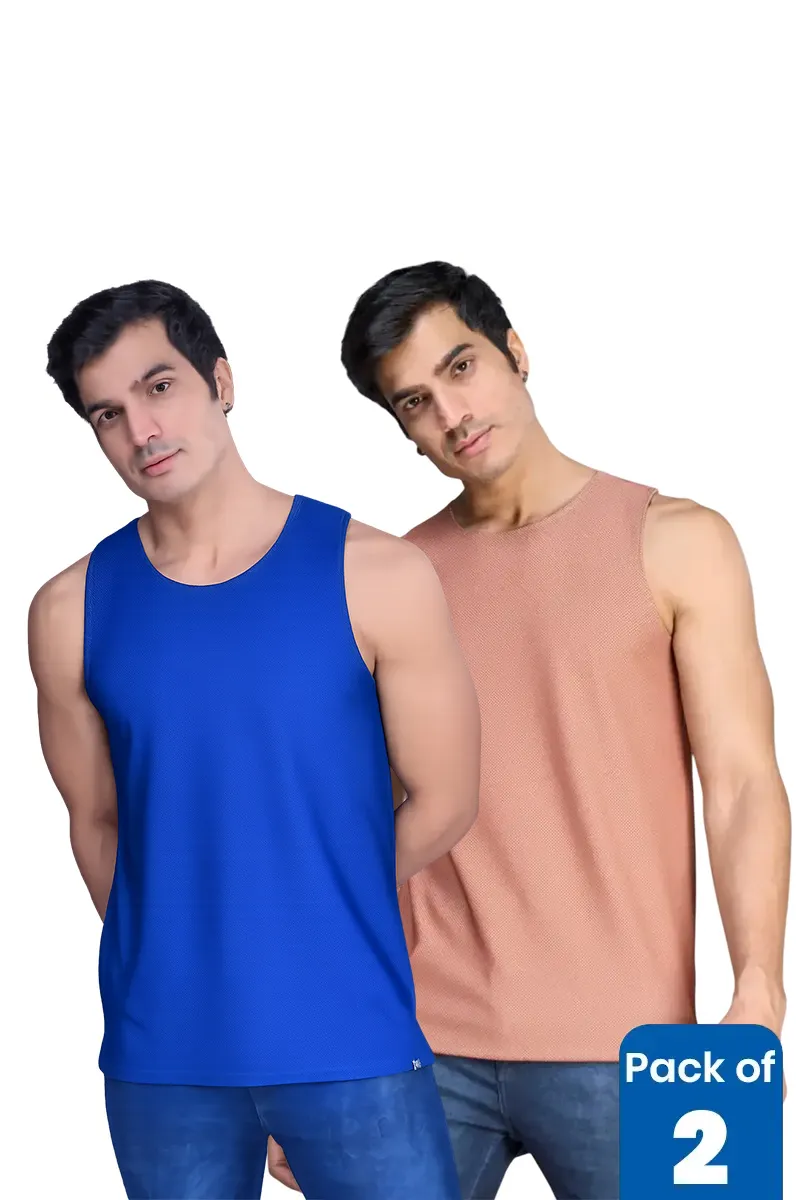 Men's Cotton Solid Regular Fit Tank T-shirt - Pack of 2 CLMCB211MUL40