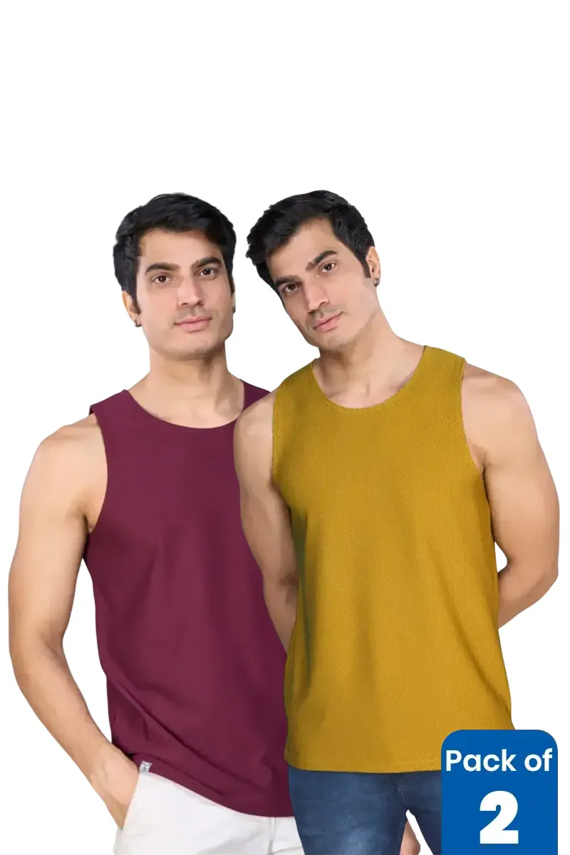 Men's Cotton Solid Regular Fit Tank T-shirt - Pack of 2