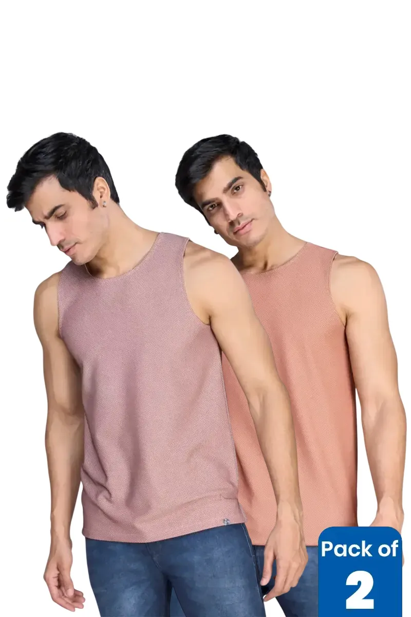 Men's Cotton Solid Regular Fit Tank T-shirt - Pack of 2 CLMCB213MUL40