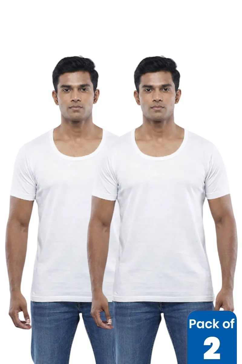 Cotton Solid Half Sleeve Vest for Men - Pack of 2 CLMCB220WHI100