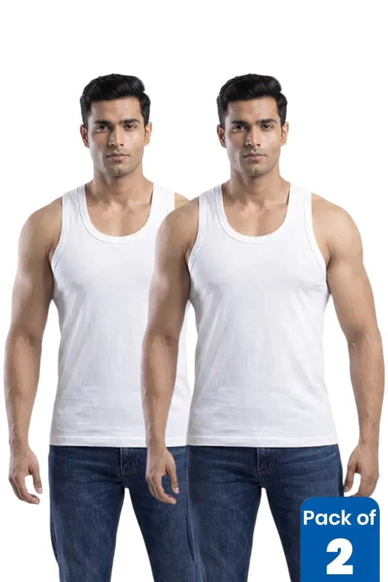 Cotton Solid Vest for Men - Pack of 2