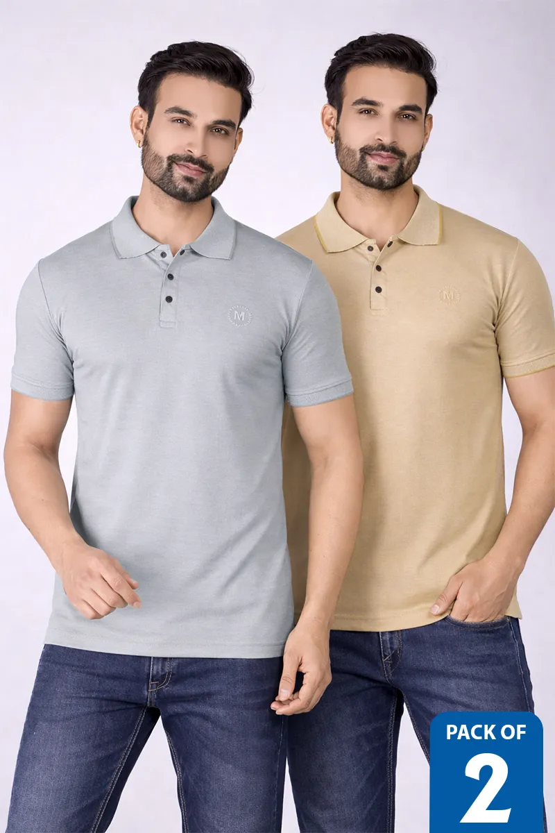 Cotton Regular Fit Polo T-shirt for Men - Pack of 2